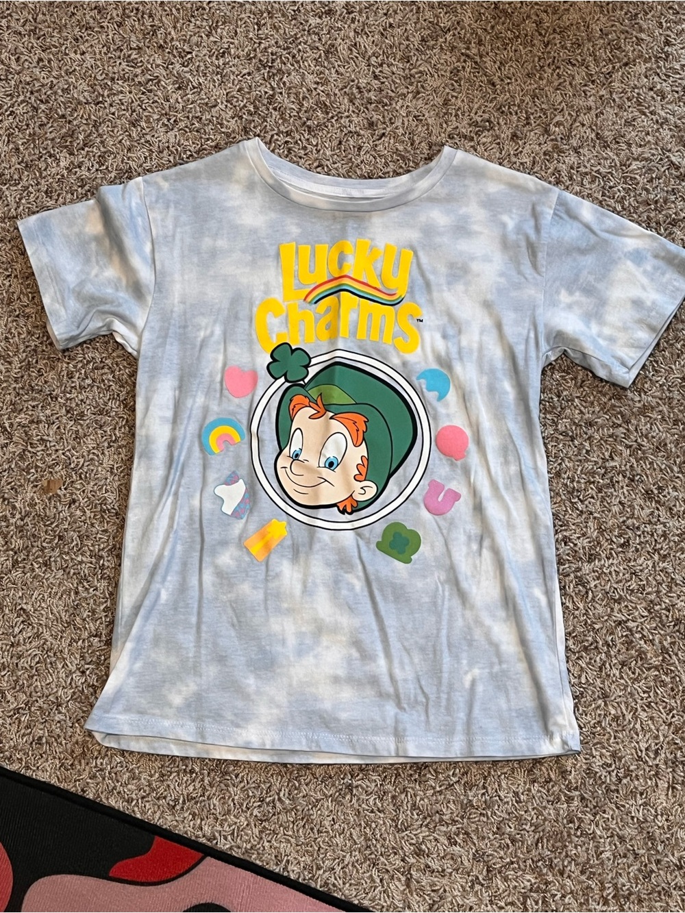 Lucky Charms Shirt Boys Large 10/12 Gray Tie Dye Breakfast Cereal Leprechaun Tee